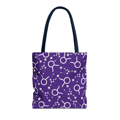Tote Bag, Taurus Zodiac Sign, AOP, (Purple, White)