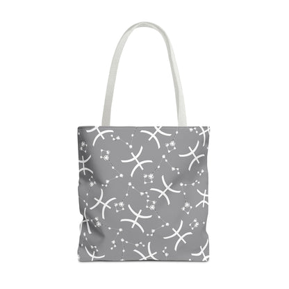 Tote Bag, Pisces Zodiac Sign, AOP, (Grey, White)