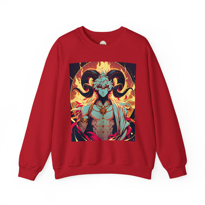 Unisex Heavy Blend™ Crewneck Sweatshirt, Anime Fire Aries, Zodiac Design