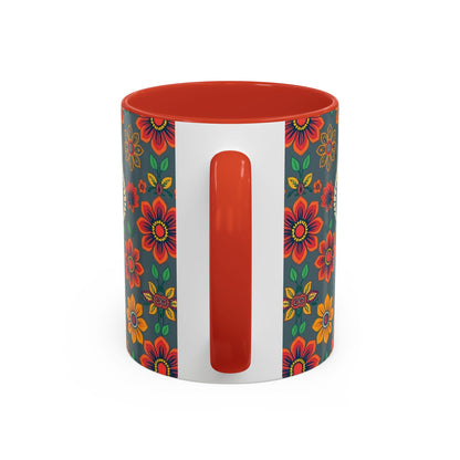 Accent Coffee Mug, Aries, Zodiac v4, Flower Pattern, (11, 15oz)