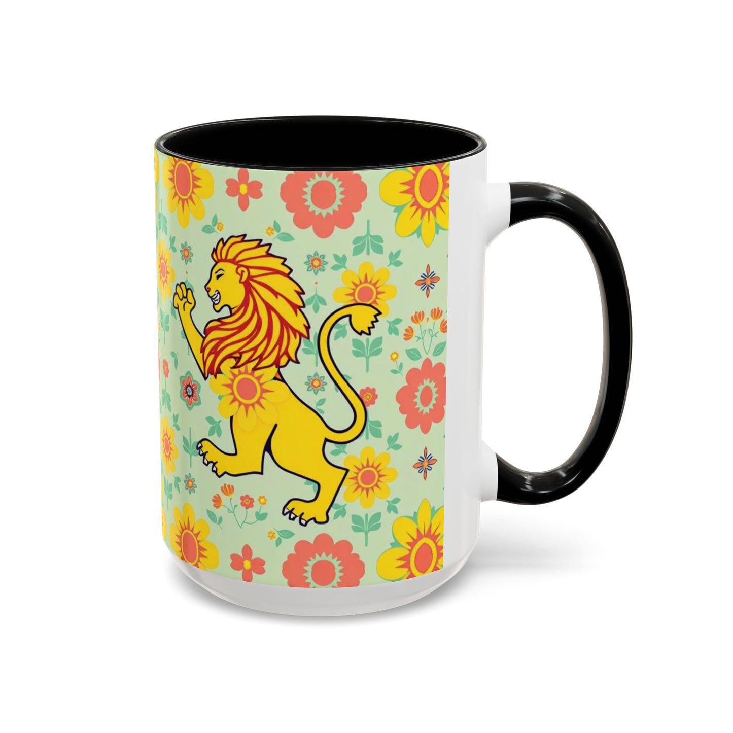 Accent Coffee Mug, Leo, Zodiac v2, Flower Pattern, (11, 15oz)