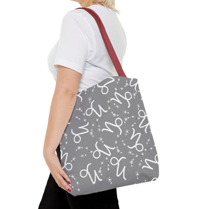 Tote Bag, Capricorn Zodiac Sign, AOP, (Grey, White)