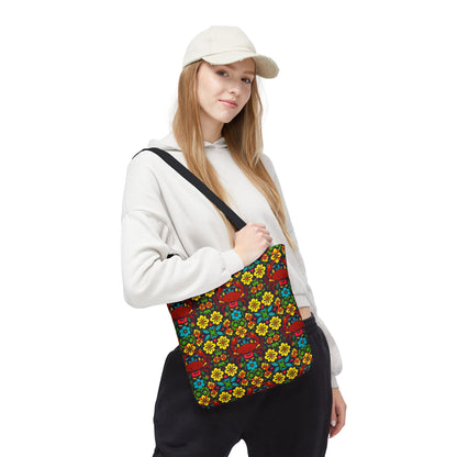 Tote Bag, (AOP), Cancer, Zodiac v4, Flower Pattern