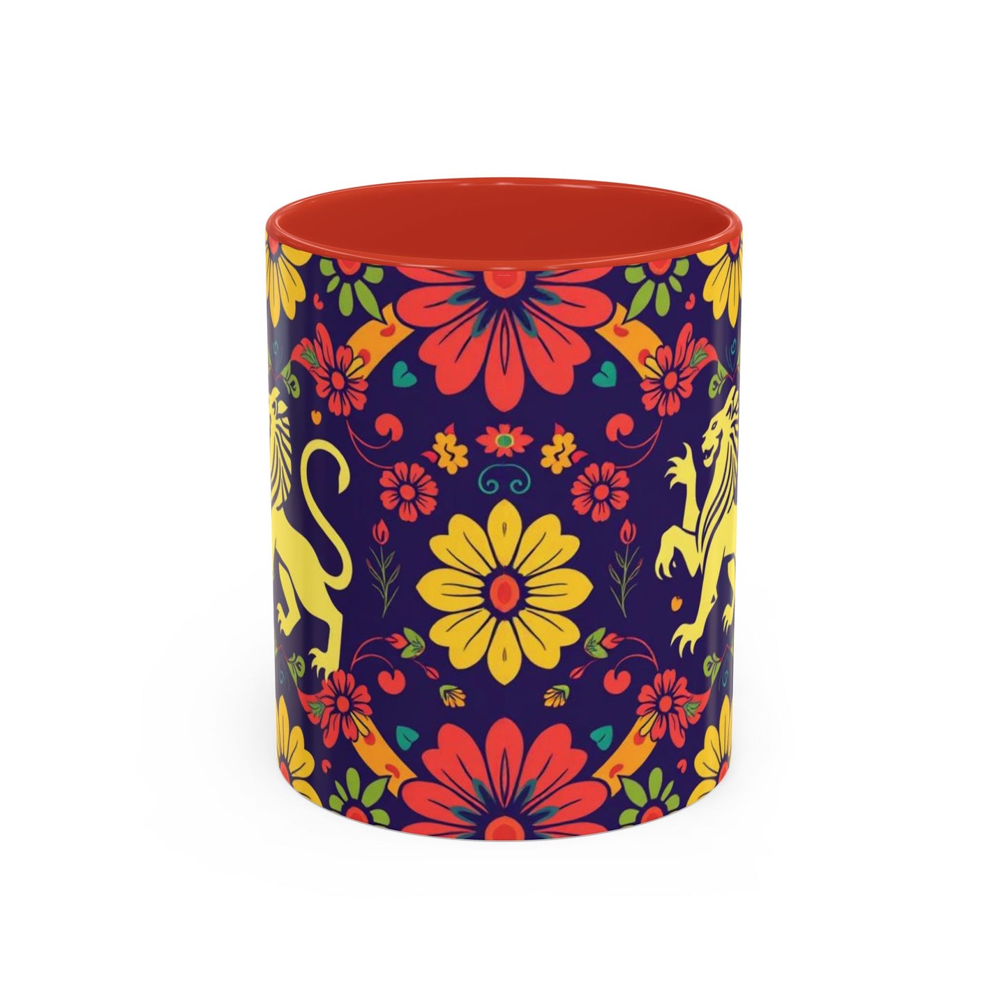 Accent Coffee Mug, Leo, Zodiac v3, Flower Pattern, (11, 15oz)