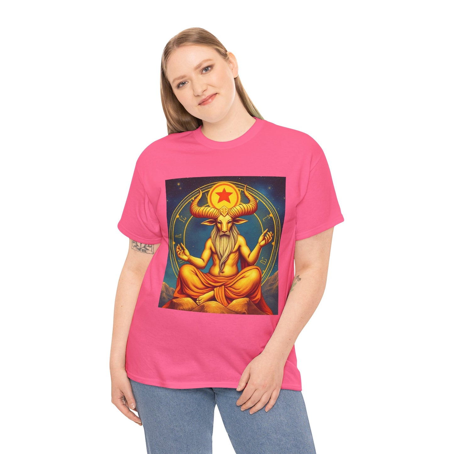 Unisex Heavy Cotton T-Shirt, Meditating Bull, Taurus Zodiac Design