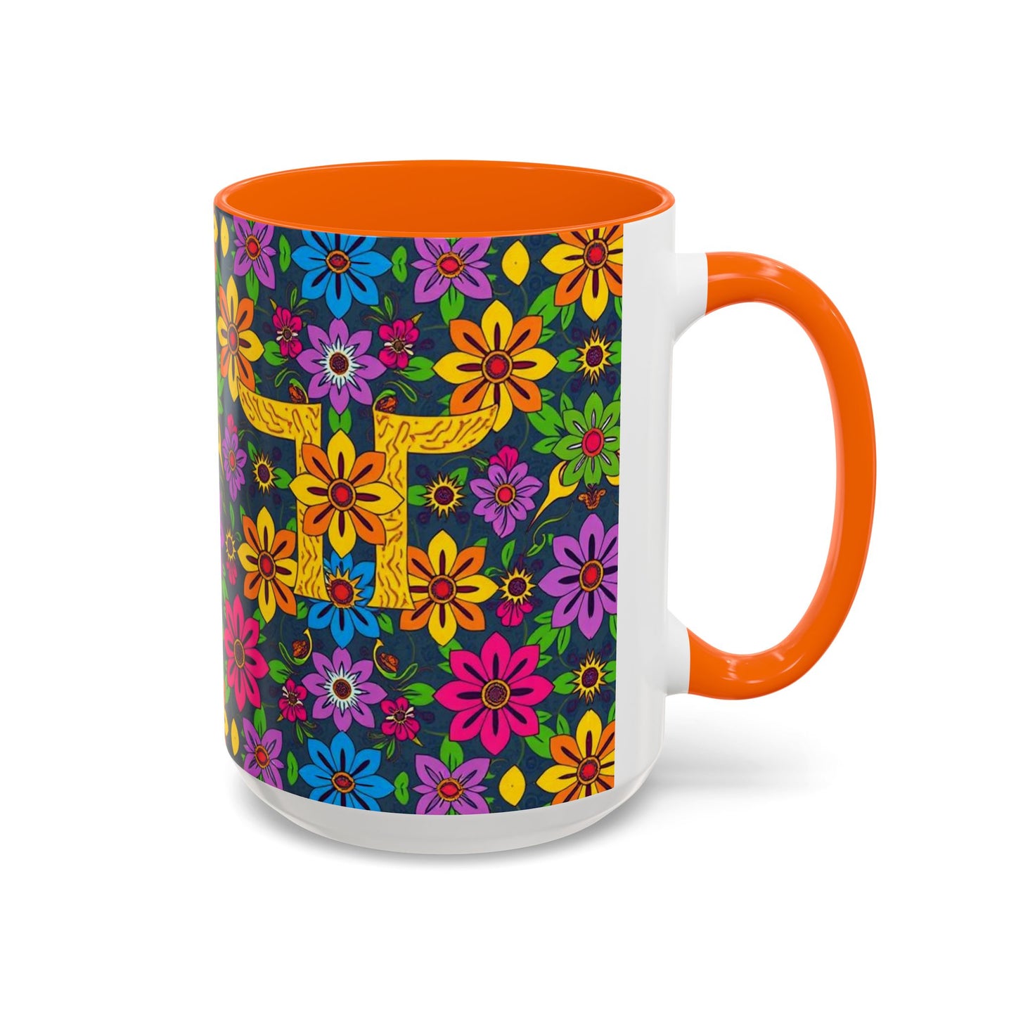 Accent Coffee Mug, Gemini, Zodiac v3, Flower Pattern, (11, 15oz)