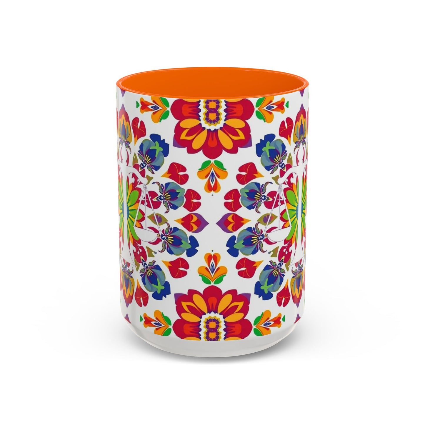 Accent Coffee Mug, Libra, Zodiac v1, Flower Pattern, (11, 15oz)