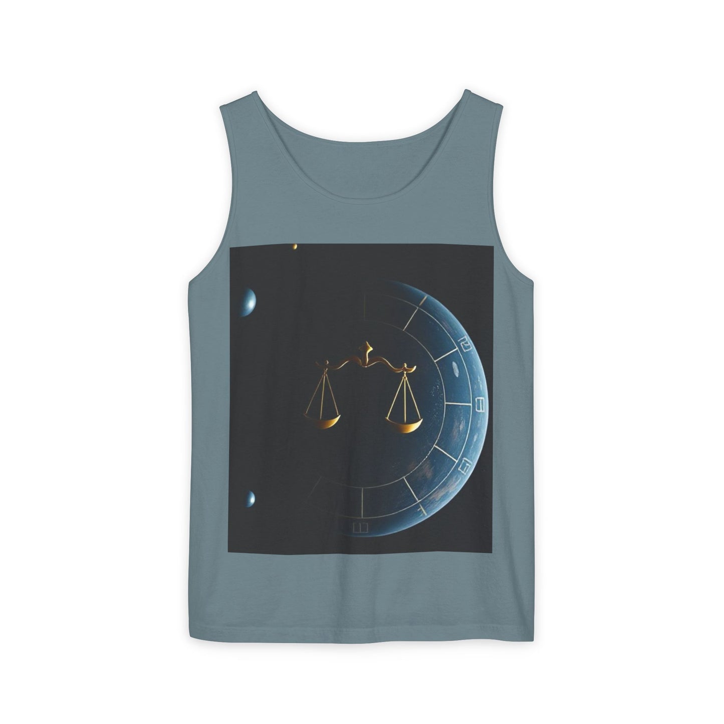 Unisex Garment-Dyed, Tank Top, Libra Design, Space Scale, 100% US cotton