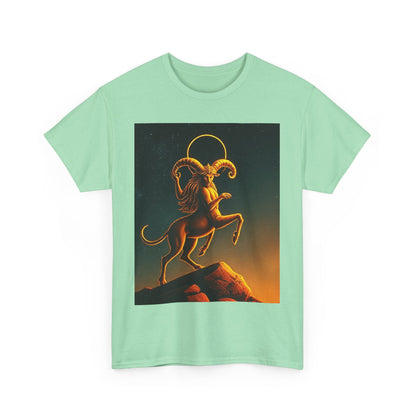 Unisex Heavy Cotton T-Shirt, Mountain Top, Aries Zodiac Design