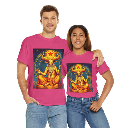 Unisex Heavy Cotton T-Shirt, Meditating Bull, Taurus Zodiac Design