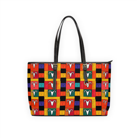 Leather Shoulder Bag, Aries, Zodiac v1, Shapes Pattern