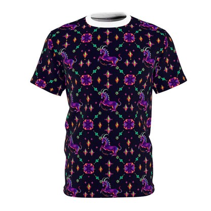 Unisex Cut & Sew T-Shirt, (AOP), Capricorn, Zodiac v1, Jewels Pattern
