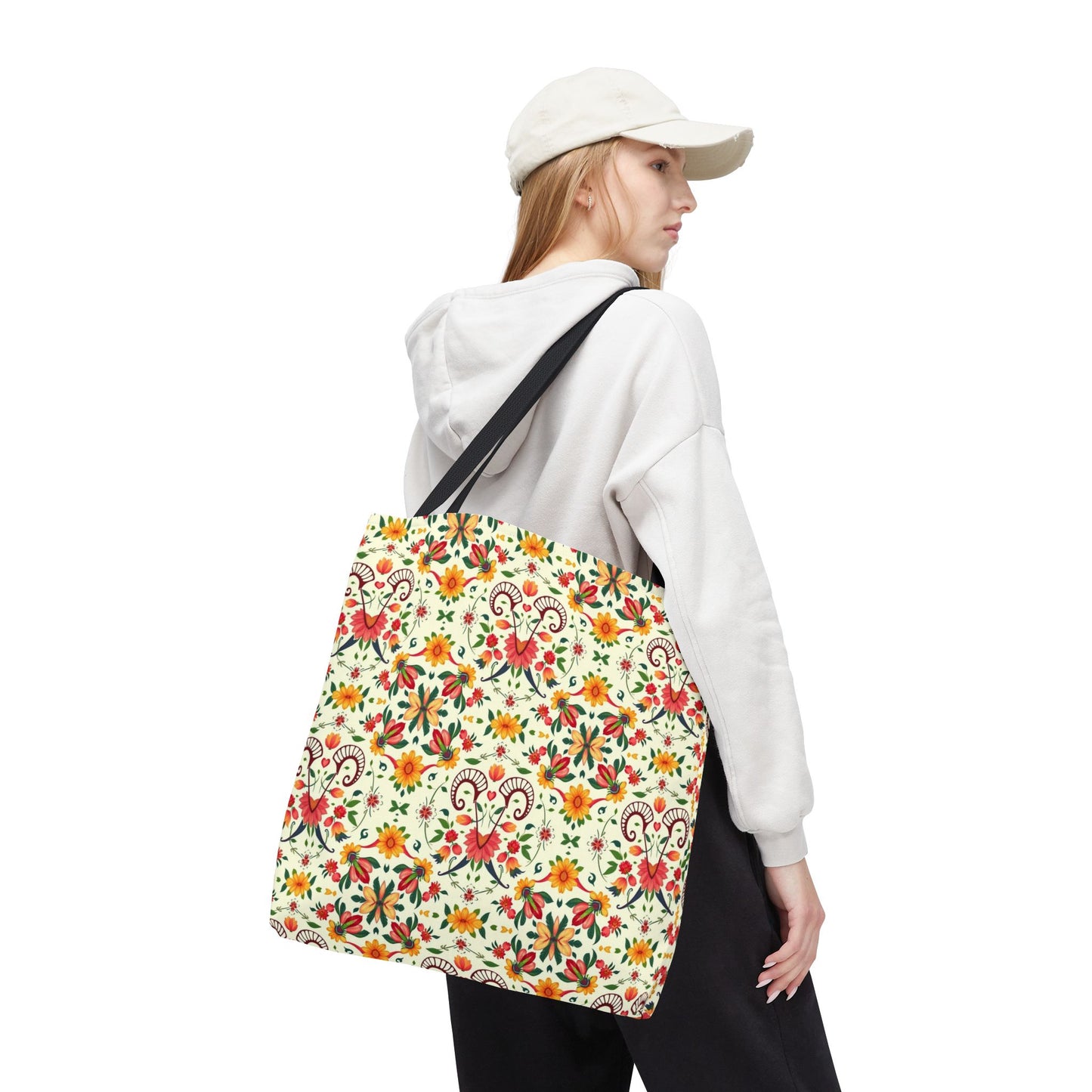 Tote Bag (AOP), Aries, Zodiac v2, Flower Pattern