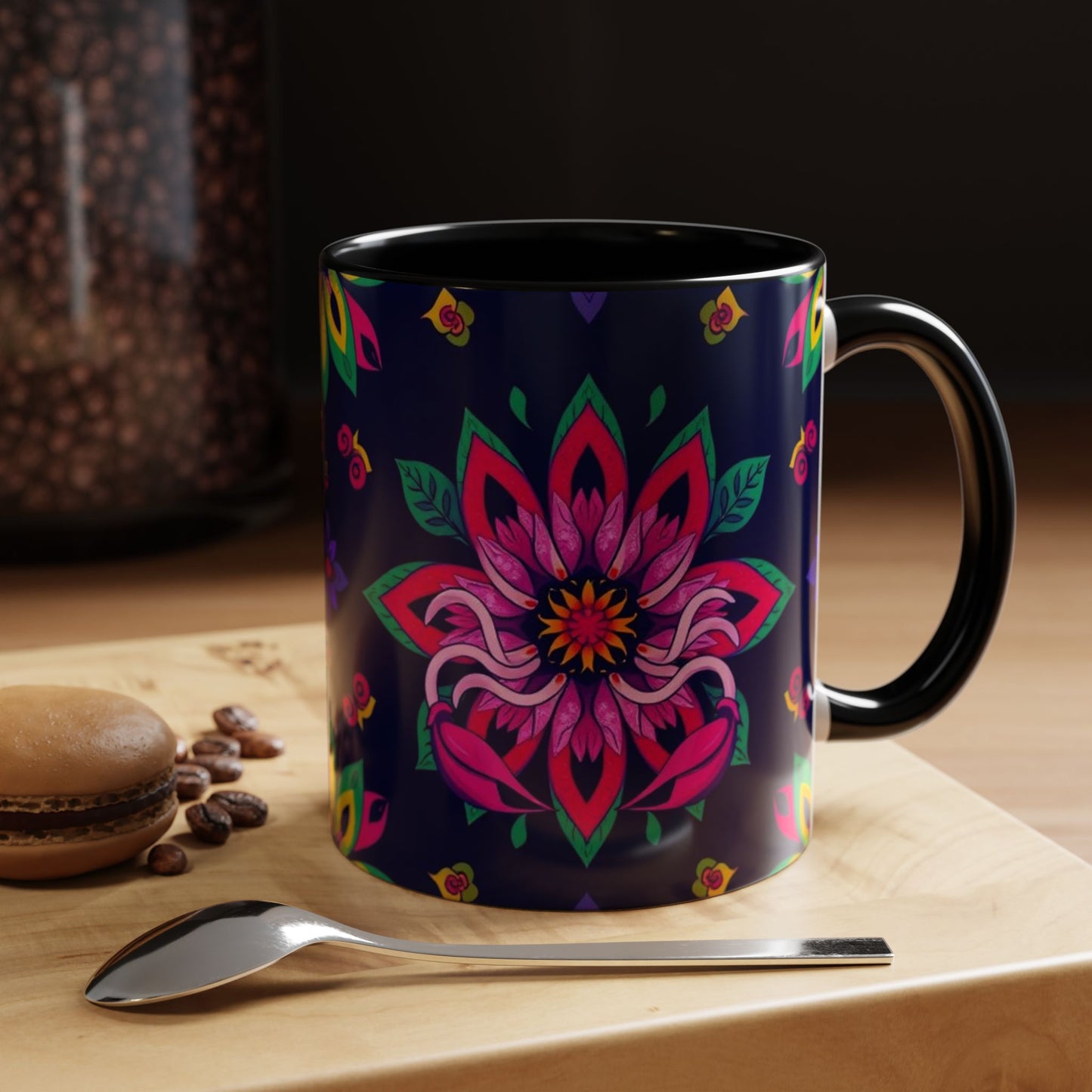 Accent Coffee Mug, Scorpio, Zodiac v4. Flower Pattern, (11, 15oz)