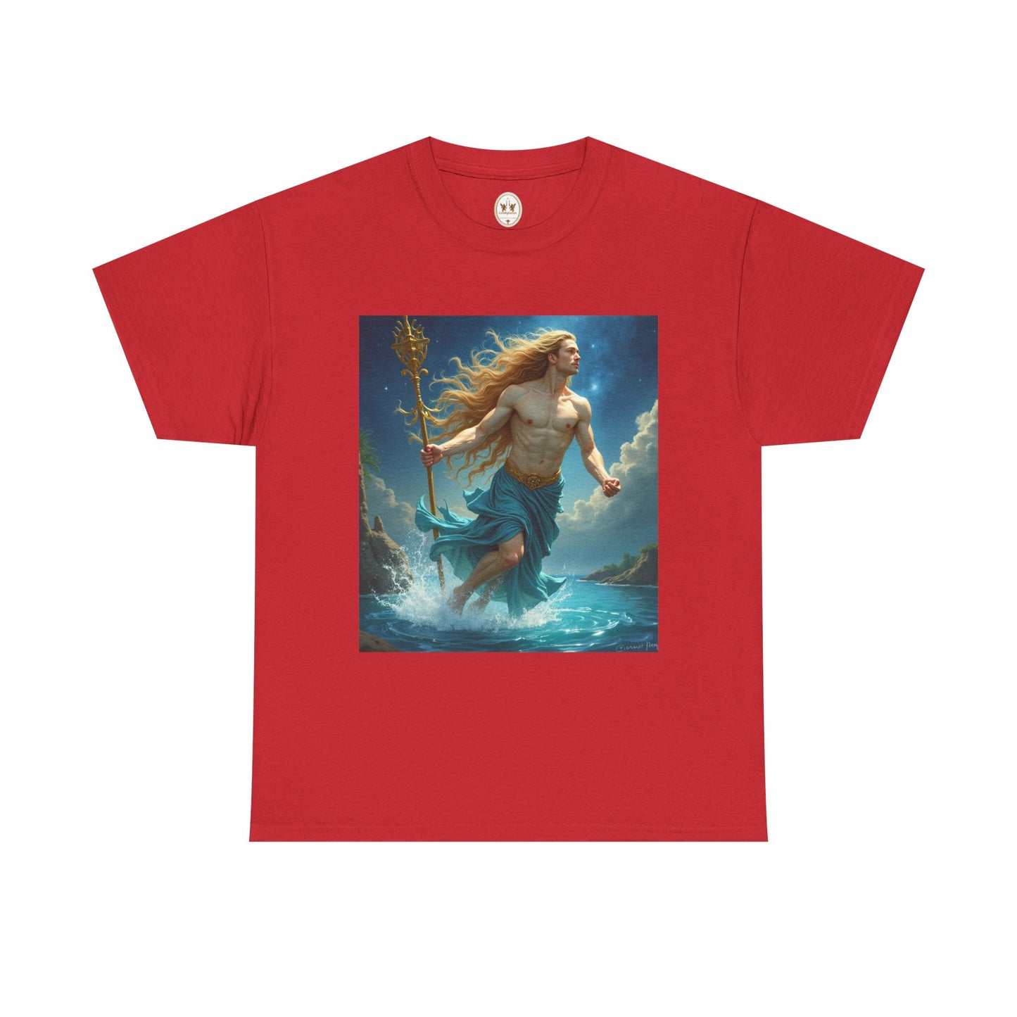 Unisex Heavy Cotton T-Shirt, Aquarius God 4v, Zodiac Design