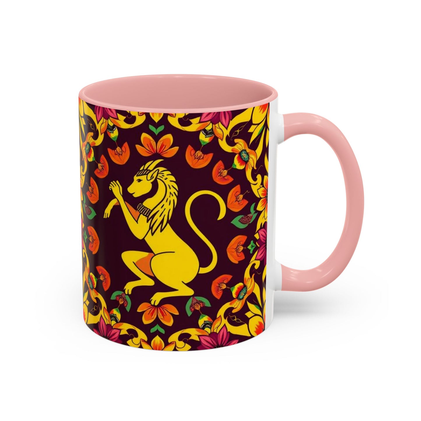 Accent Coffee Mug, Virgo, Zodiac v1. Flower Pattern, (11, 15oz)