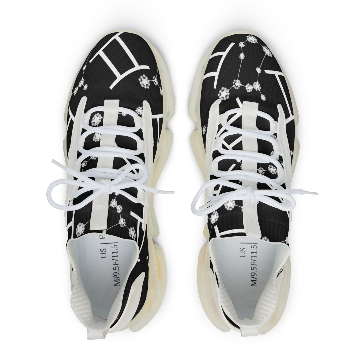Men's Mesh Sneakers, Gemini Zodiac Sign, AOP, Black