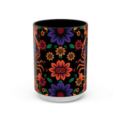Accent Coffee Mug, Scorpio, Zodiac. Flower Pattern, (11, 15oz)
