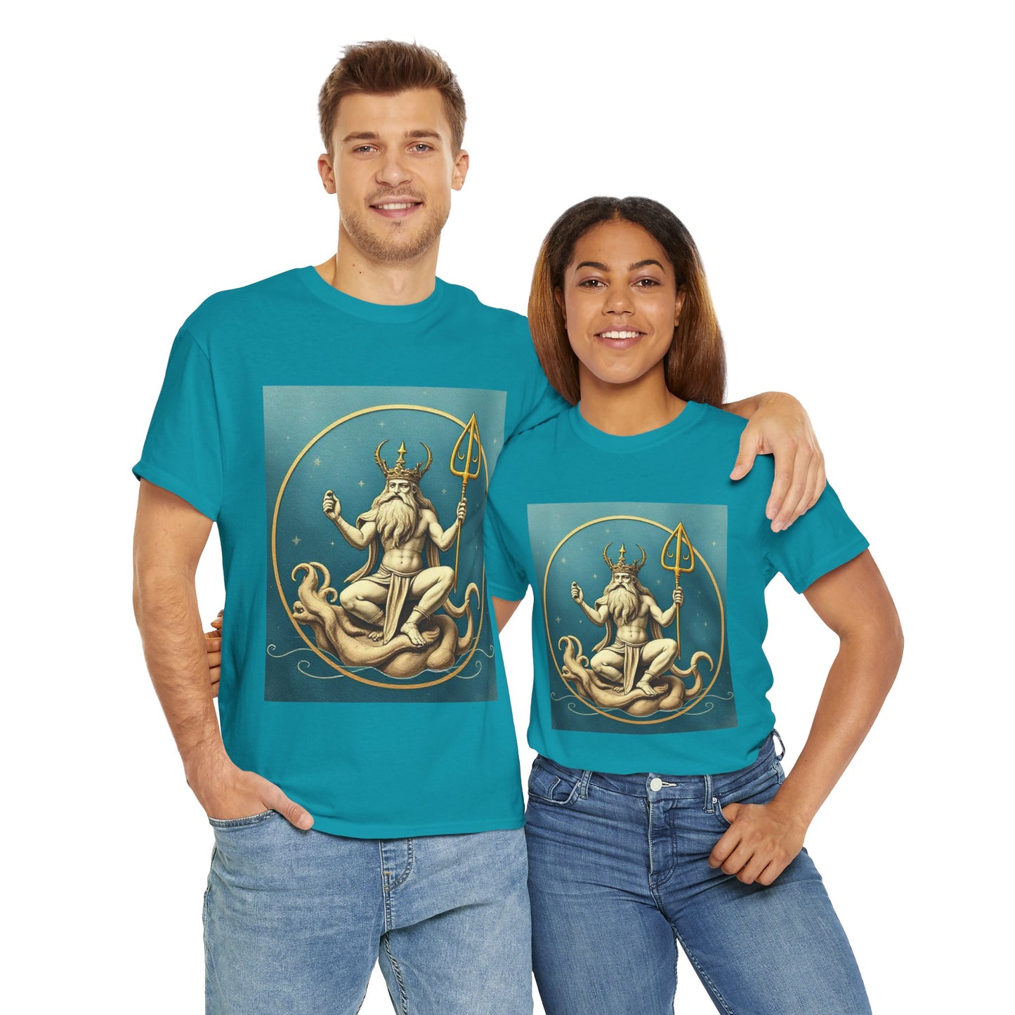 Unisex Heavy Cotton T-Shirt, Aquarius God 2v, Zodiac Design