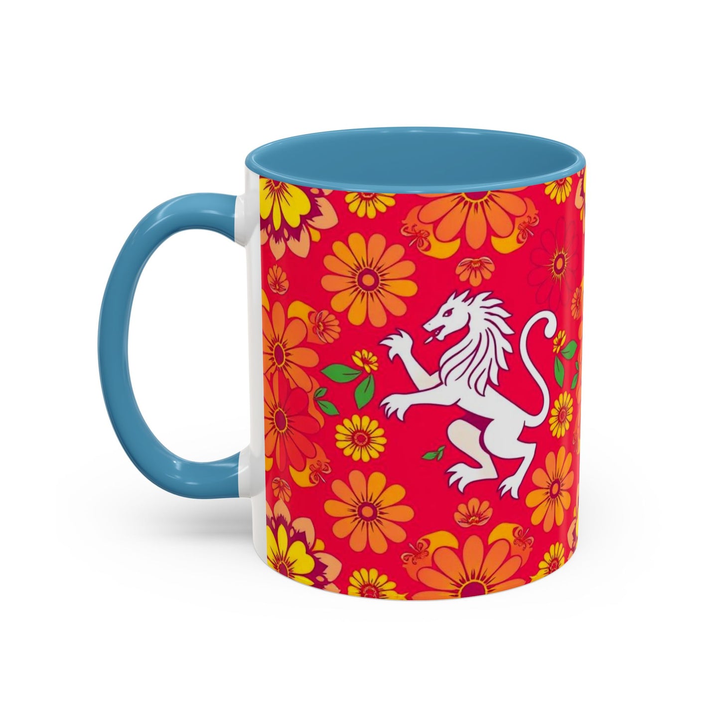 Accent Coffee Mug, Leo, Zodiac v4, Flower Pattern, (11, 15oz)