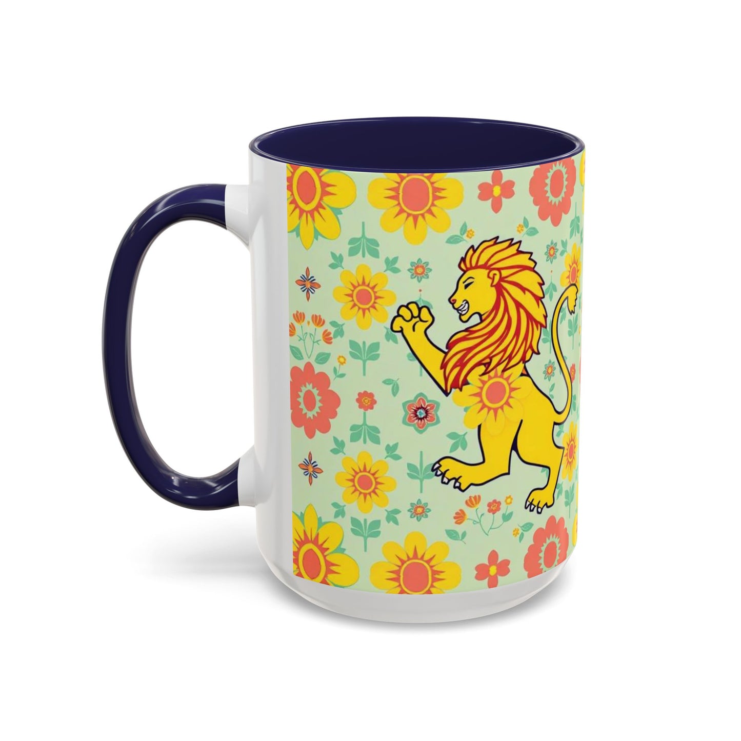 Accent Coffee Mug, Leo, Zodiac v2, Flower Pattern, (11, 15oz)