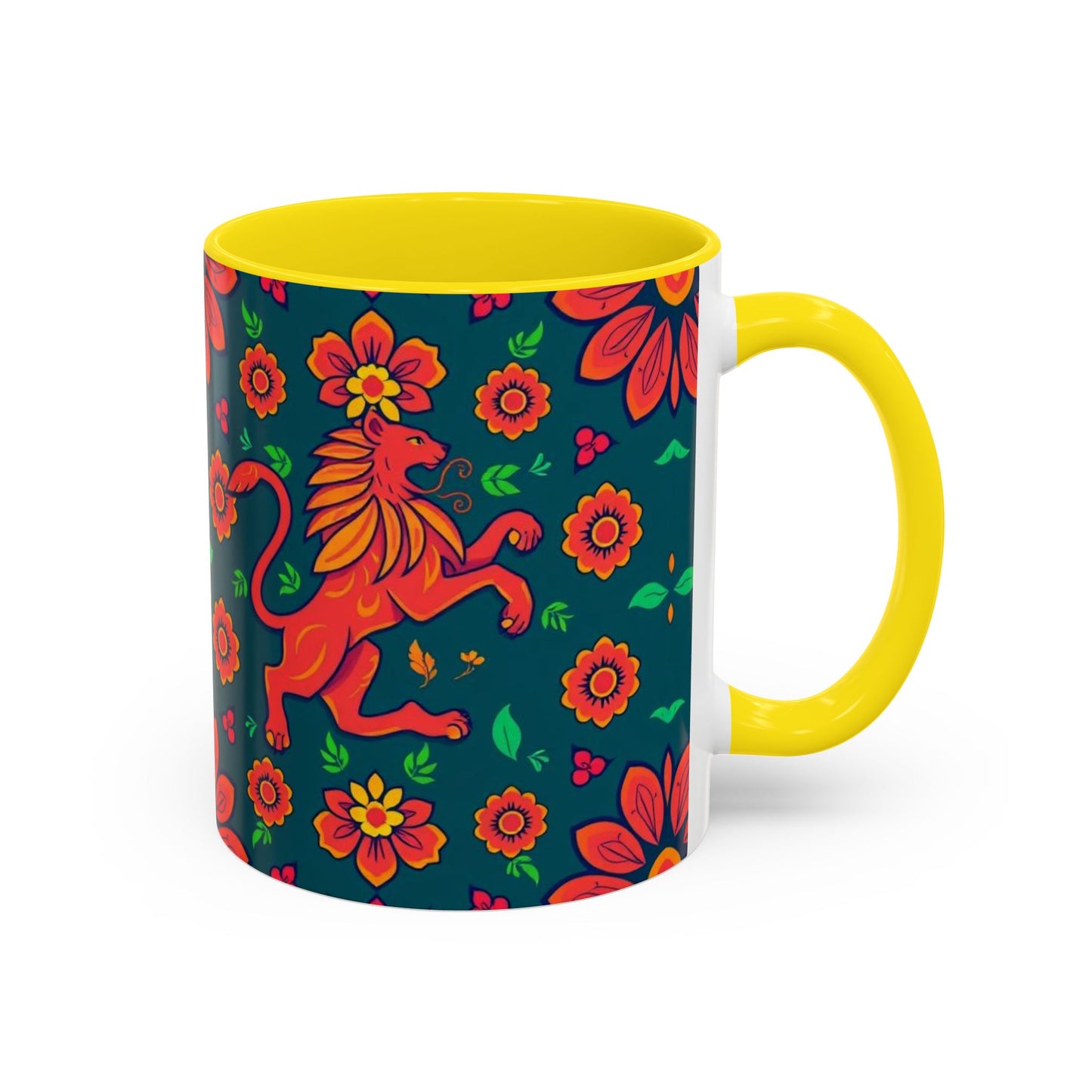 Accent Coffee Mug, Leo, Zodiac v1, Flower Pattern, (11, 15oz)
