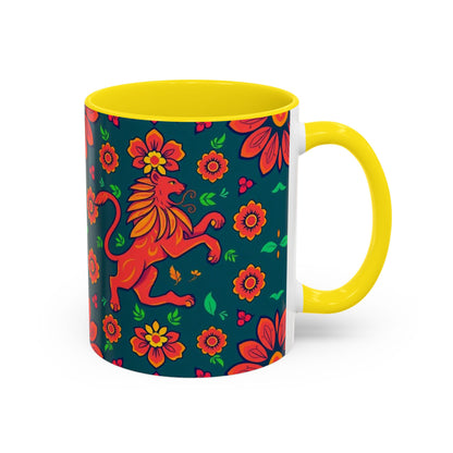 Accent Coffee Mug, Leo, Zodiac v1, Flower Pattern, (11, 15oz)