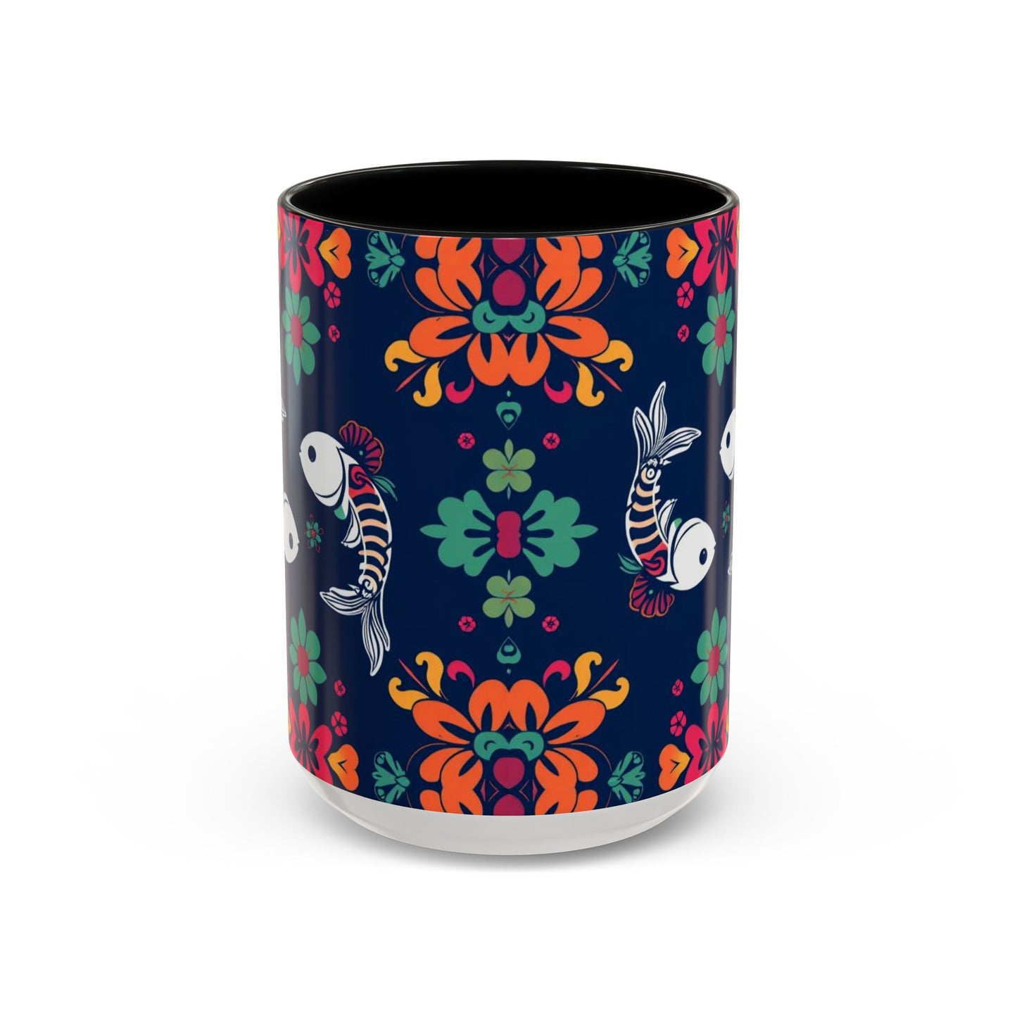 Accent Coffee Mug, Pisces, Zodiac. Flower Pattern, (11, 15oz)