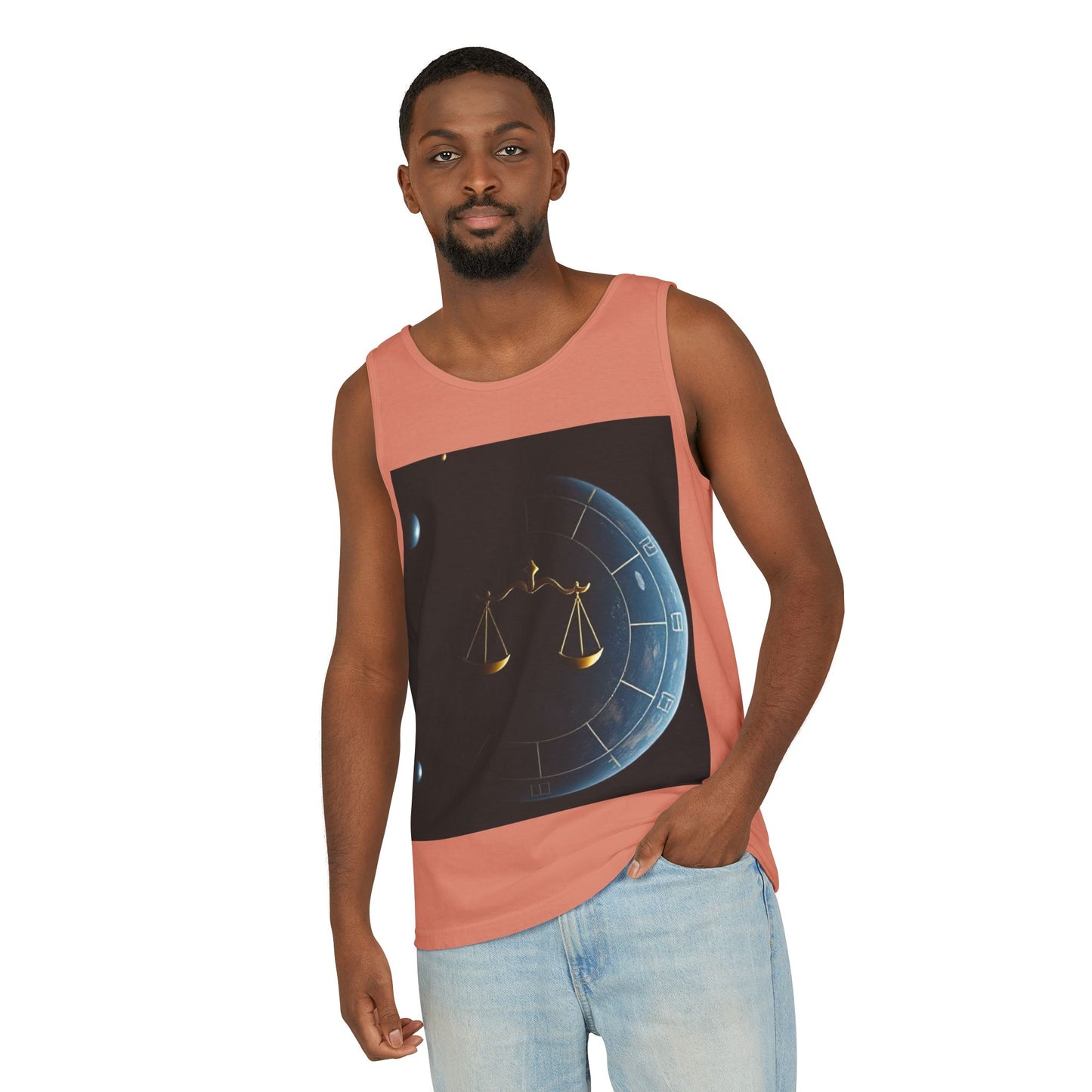 Unisex Garment-Dyed, Tank Top, Libra Design, Space Scale, 100% US cotton