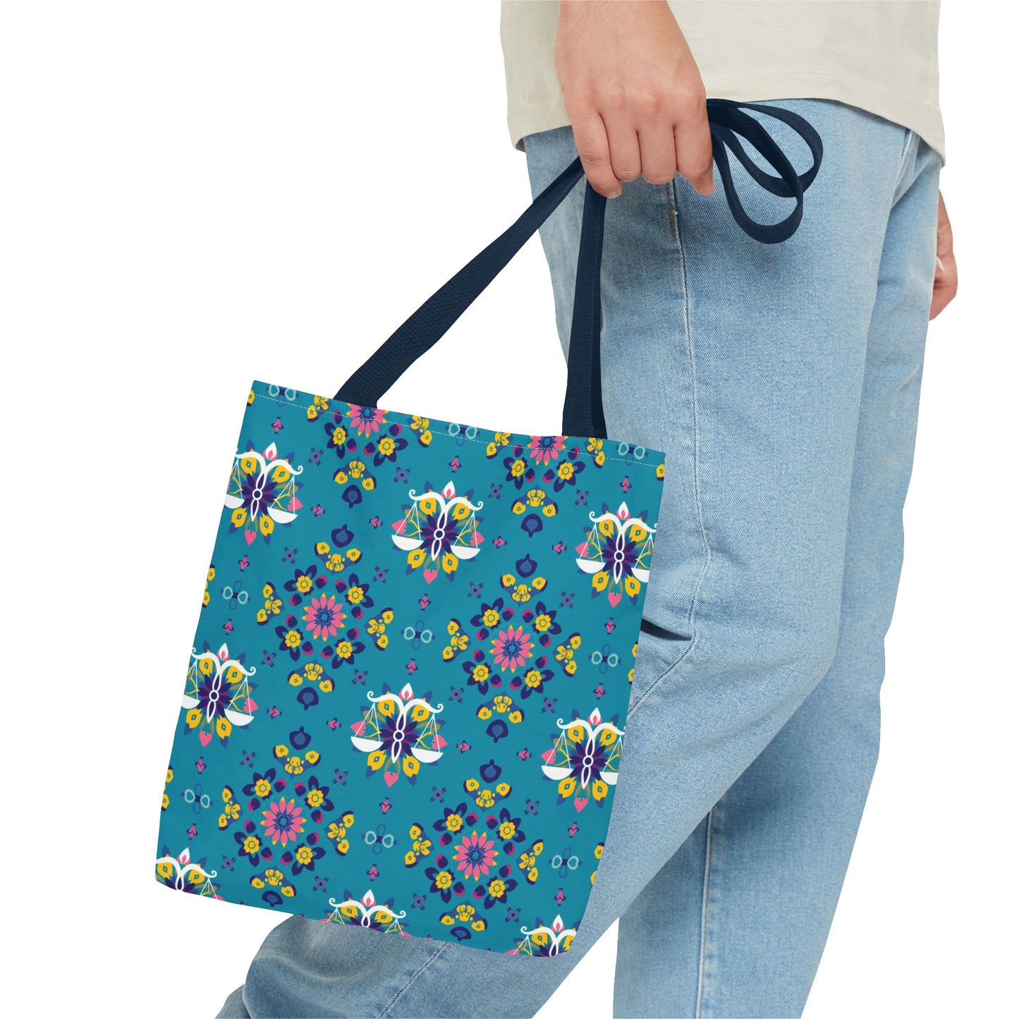 Tote Bag (AOP), Libra, Zodiac v1, Flower Pattern