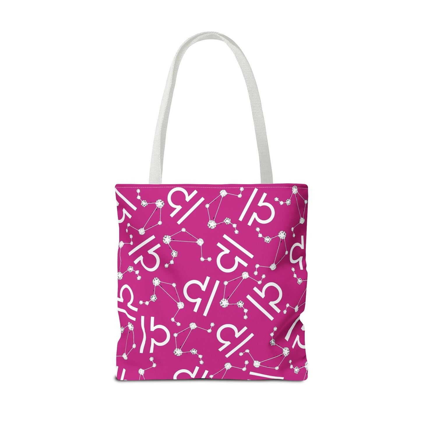 Tote Bag, Libra Zodiac Sign, AOP, (Pink, White)