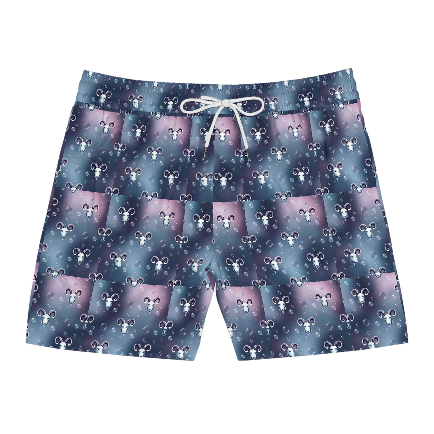 Men's Mid-Length Swim Shorts, (AOP), Aries, Zodiac v3, Bubble Pattern
