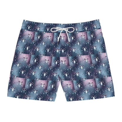 Men's Mid-Length Swim Shorts, (AOP), Aries, Zodiac v3, Bubble Pattern