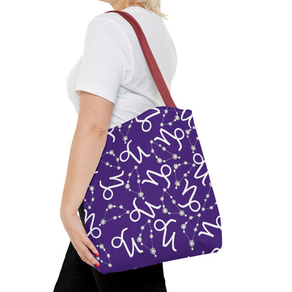 Tote Bag, Capricorn Zodiac Sign, AOP, (Purple, White)