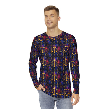 Men's Long Sleeve Shirt, (AOP), Libra, Zodiac v2, Pattern