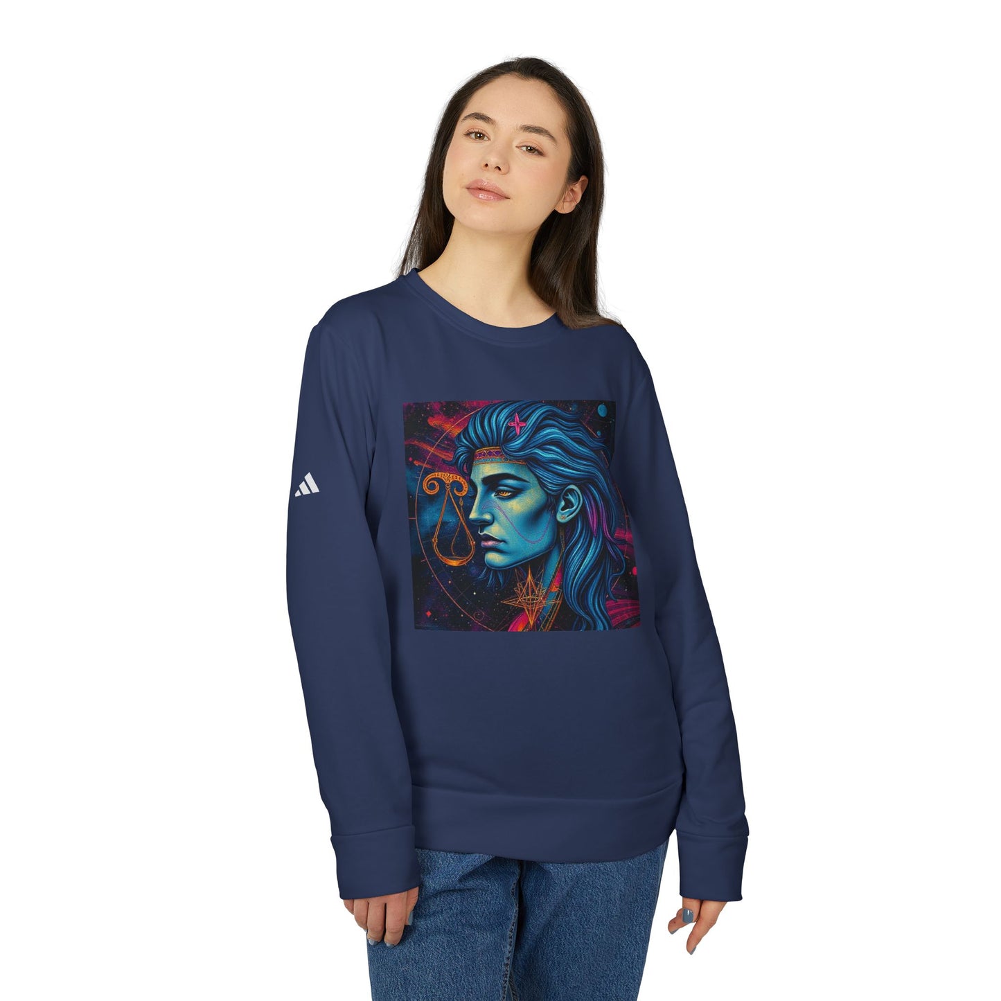 Adidas, Unisex Fleece Crewneck Sweatshirt, Libra, Pop Art, Zodiac