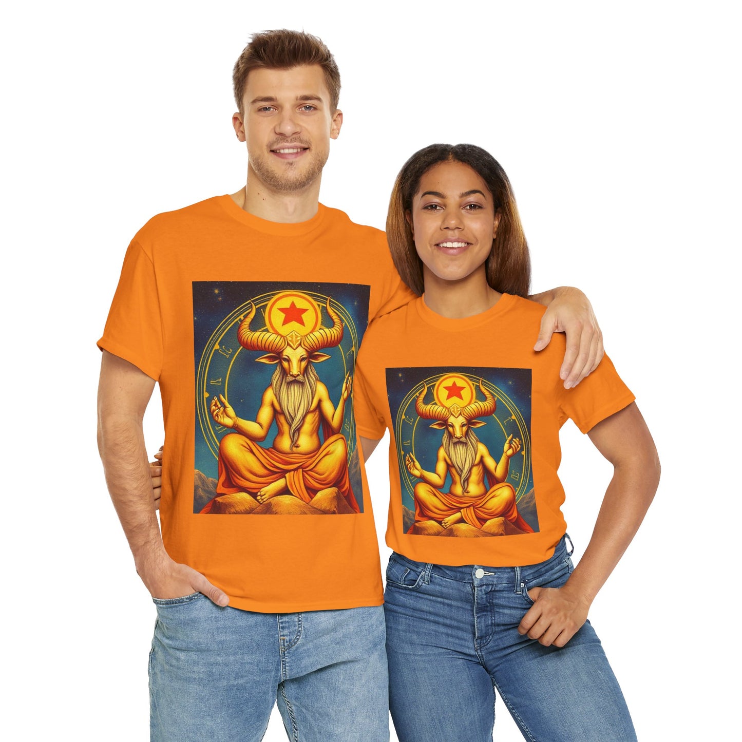 Unisex Heavy Cotton T-Shirt, Meditating Bull, Taurus Zodiac Design