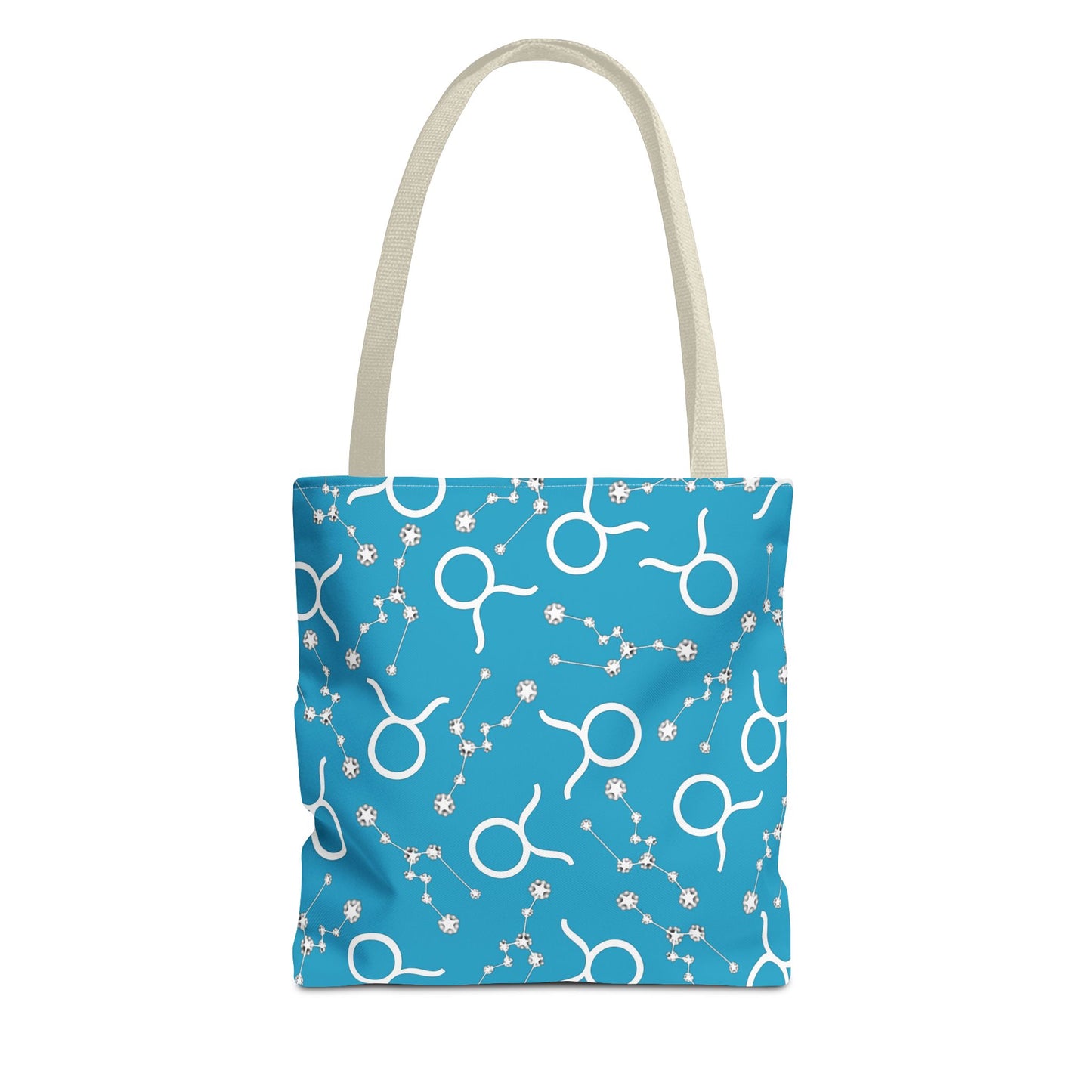 Tote Bag, Taurus Zodiac Sign, AOP, (Turquoise, White)