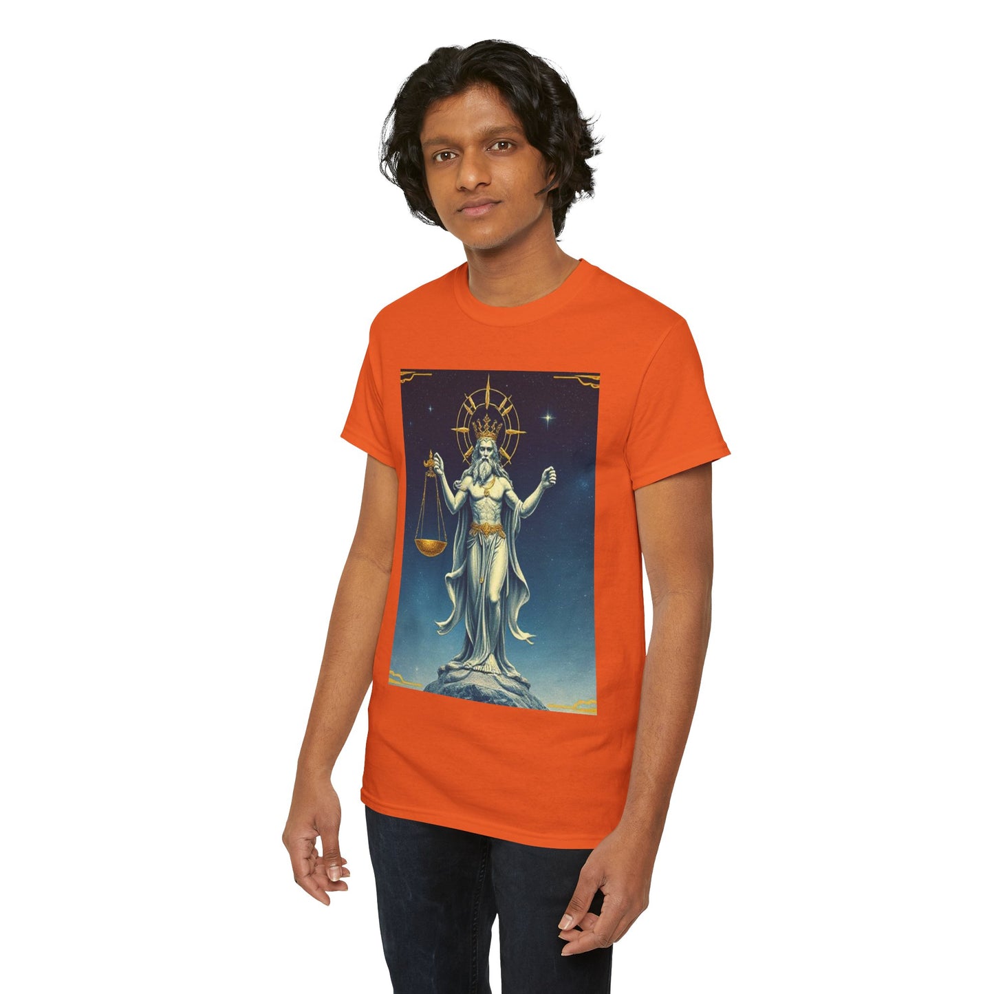 Unisex Heavy Cotton T-Shirt, Space, Libra God, Zodiac Design
