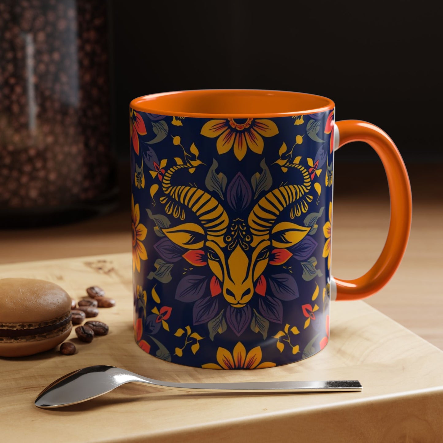 Accent Coffee Mug, Taurus, Zodiac v1. Flower Pattern, (11, 15oz)