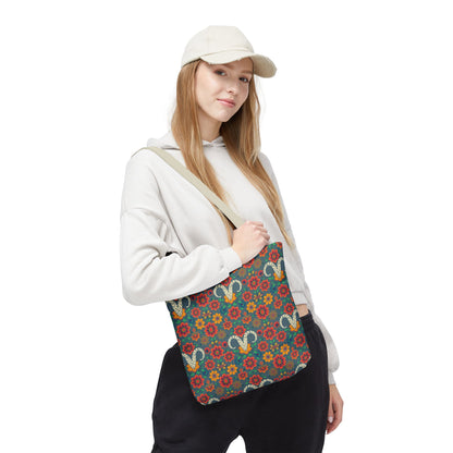 Tote Bag, (AOP), Aries, Zodiac v1, Flower Pattern