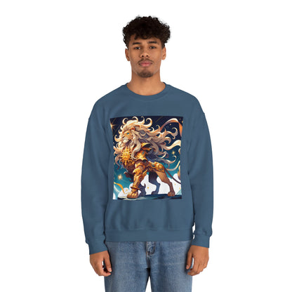 Unisex Heavy Blend™ Crewneck Sweatshirt,Cool Lion with White Hair, Leo Zodiac Design