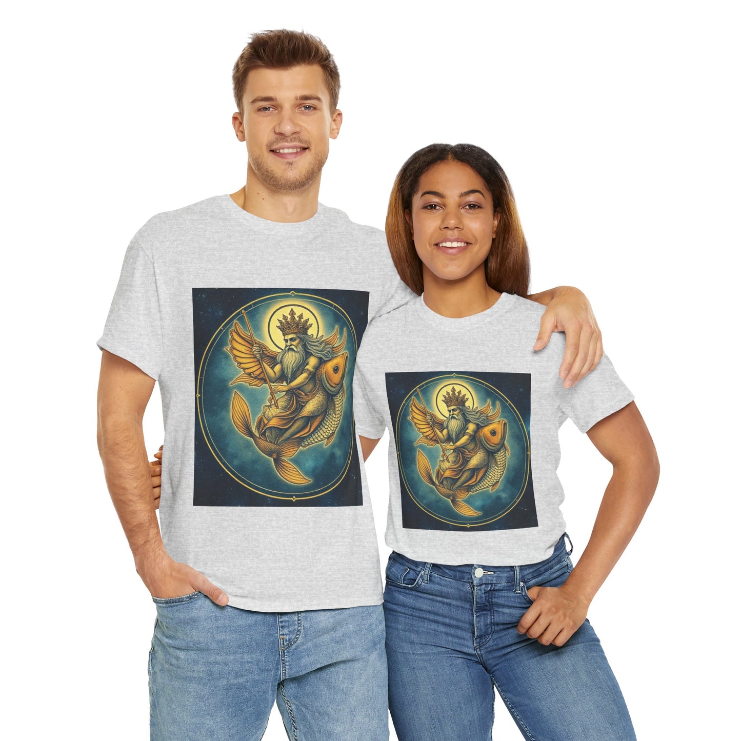 Unisex Heavy Cotton T-Shirt, Pisces King. Zodiac Design