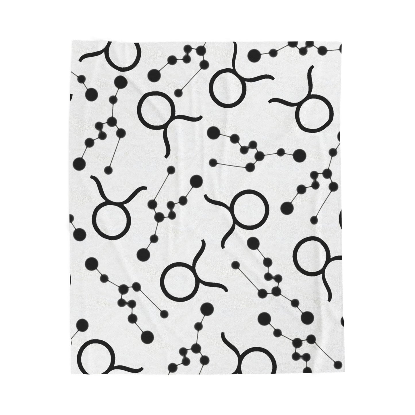 Velveteen Plush Blanket, Taurus Zodiac Sign, Constellation & Symbol, White, 100% polyester