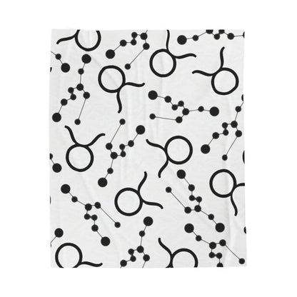 Velveteen Plush Blanket, Taurus Zodiac Sign, Constellation & Symbol, White, 100% polyester