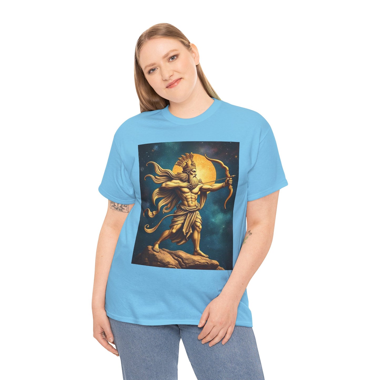 Unisex Heavy Cotton T-Shirt, Midnight Arrow v1, Sagittarius Zodiac Design
