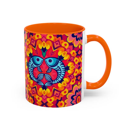 Accent Coffee Mug, Pisces, Zodiac v1, Flower Pattern, (11, 15oz)