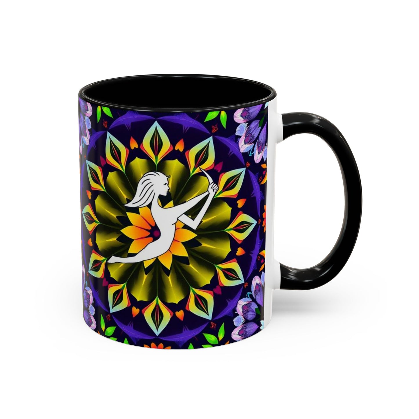 Accent Coffee Mug, Sagittarius, Zodiac v1. Flower Pattern, (11, 15oz)