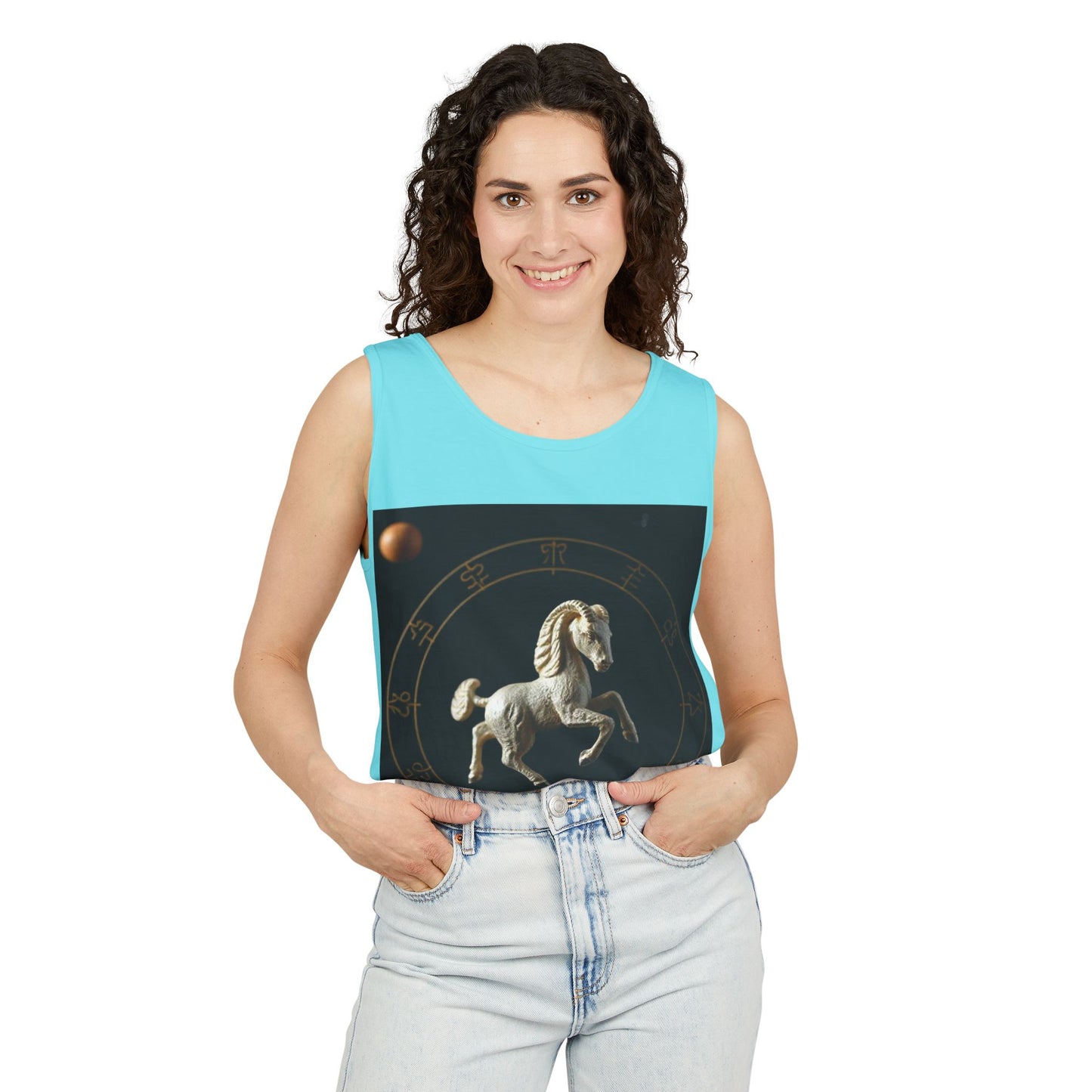 Unisex Garment-Dyed, Tank Top, Capricorn Design, Space Animal, 100% US cotton
