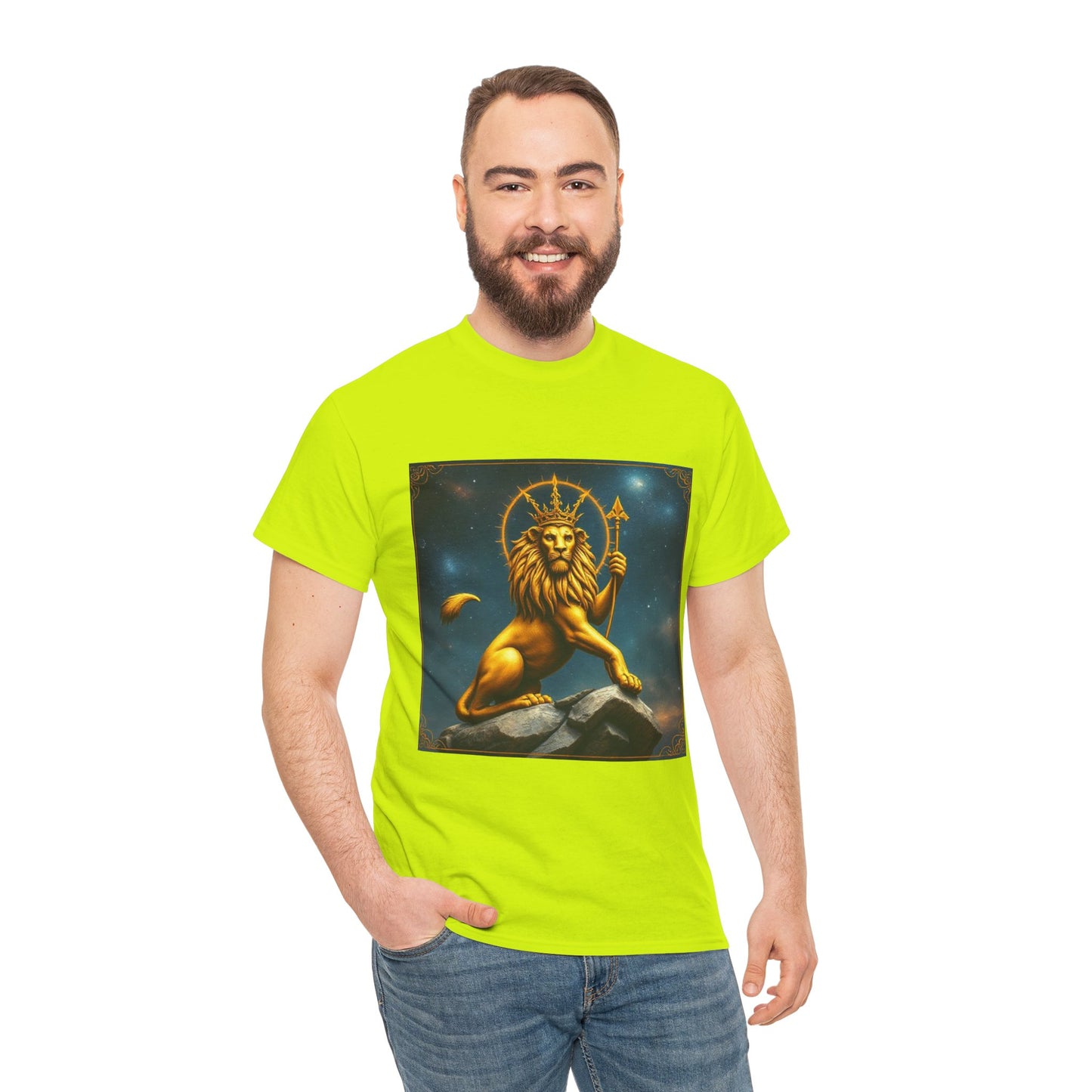 Unisex Heavy Cotton T-Shirt, King of Lions, Leo Zodiac Design